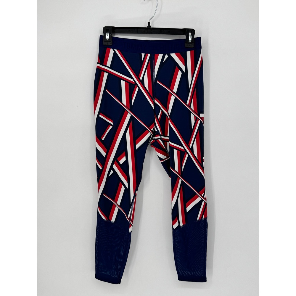 Tommy Hilfiger Sport Womens Medium Navy Red White Abstract Mesh Leggings Tights